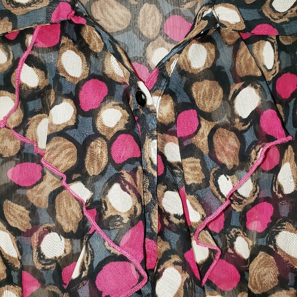 Poema Sheer Ruffle Top Blouse Size Large - Picture 4 of 7